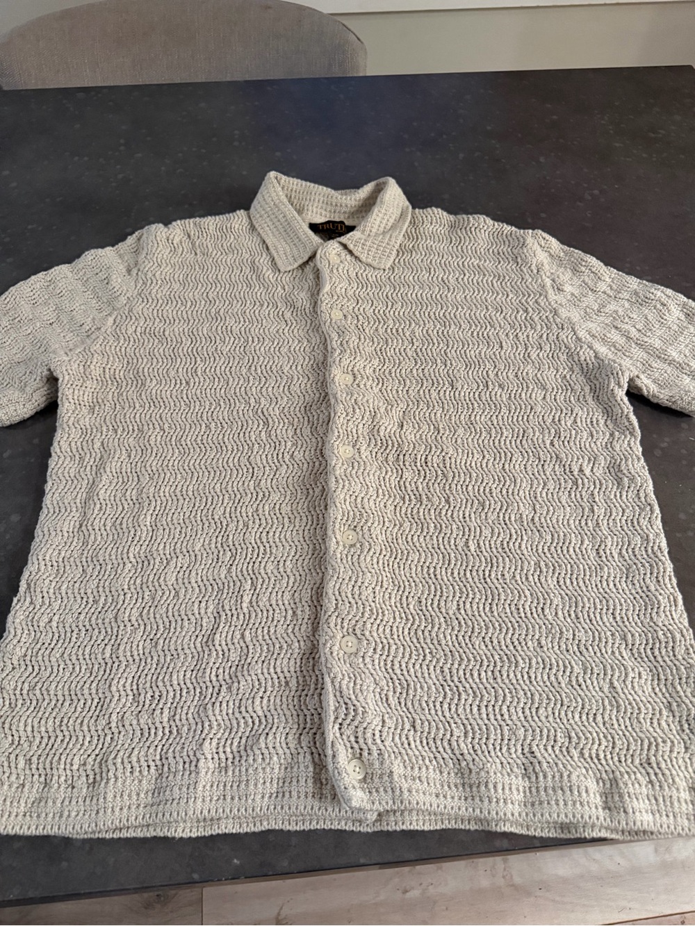 Truth Men's Textured Short-Sleeve Button-Down Shirt - Light beige/cream